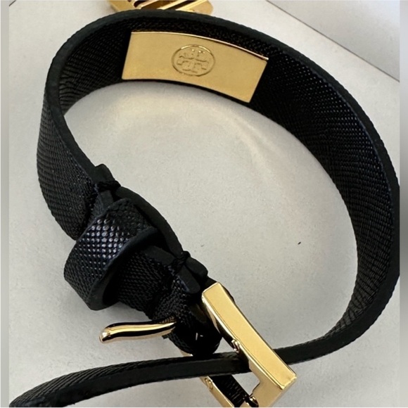 Tory Burch Black Leather and Gold Charm Padlock bracelet. 7.4”. Long. NWT. - Picture 5 of 5